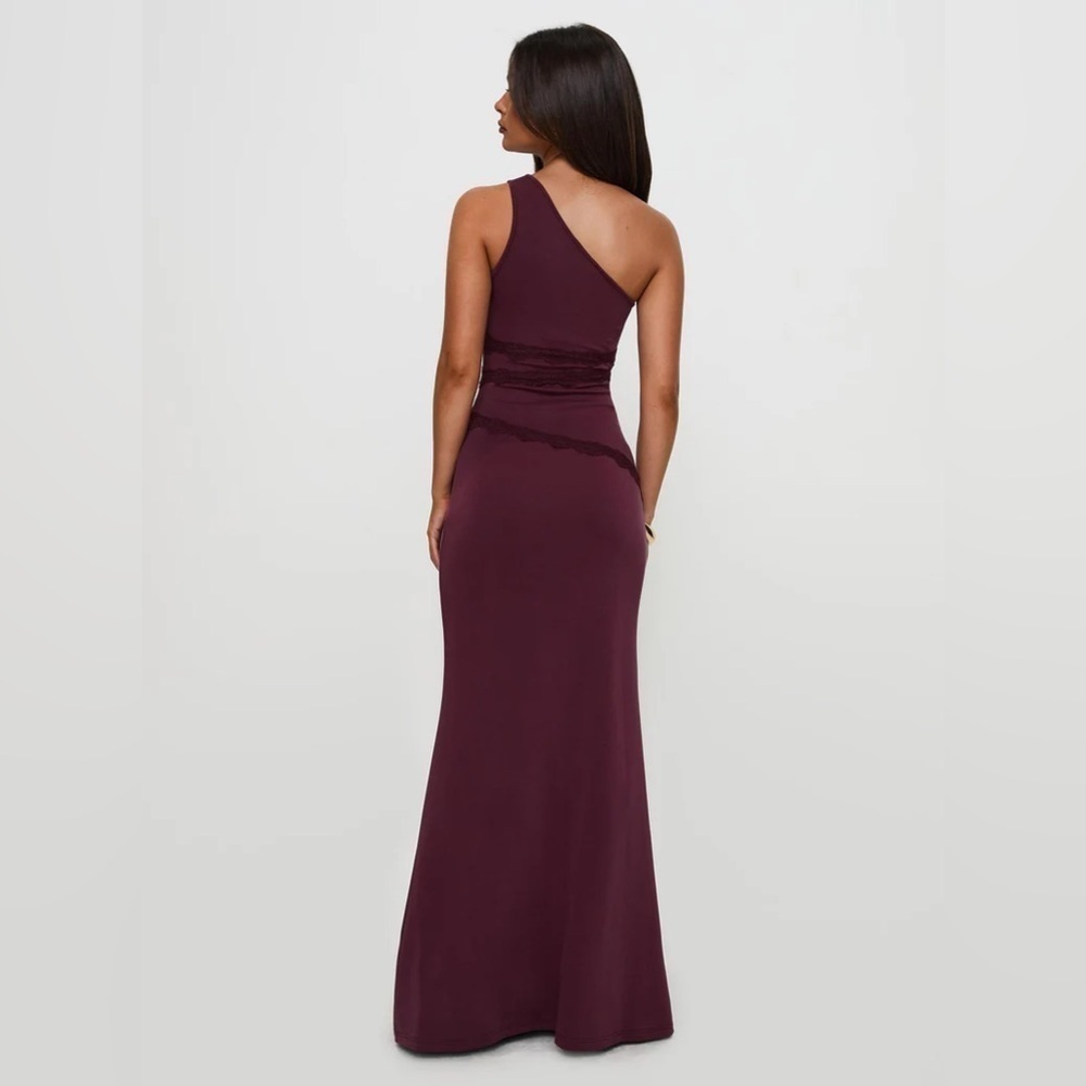 NWT Princess Polly Ultraviolet One Shoulder Lace Maxi Dress Wine US 6 - Picture 2 of 14